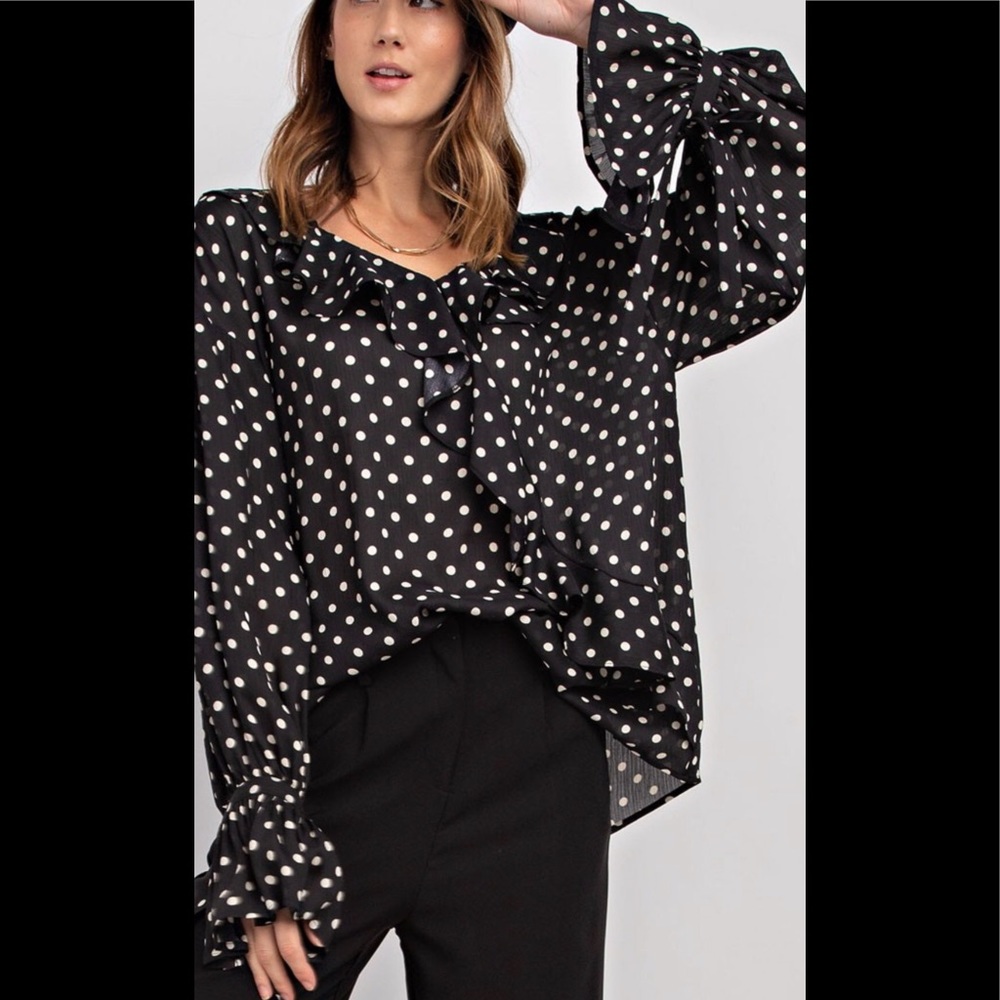 Easel Polka Dot Ruffle Top